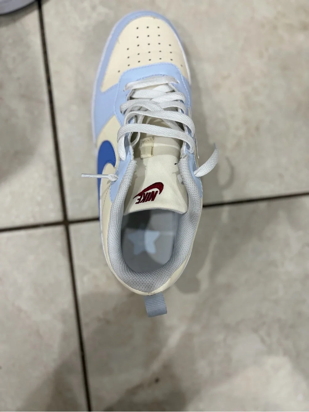 Nike Low Top Sneakers in Cream, Light Blue & Bright Blue Swoosh